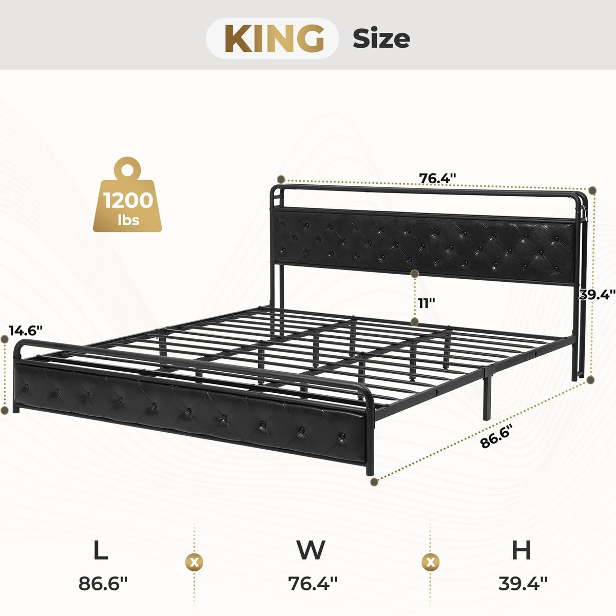 King Size Faux Leather Upholstered Platform Bed with LED Headboard K923