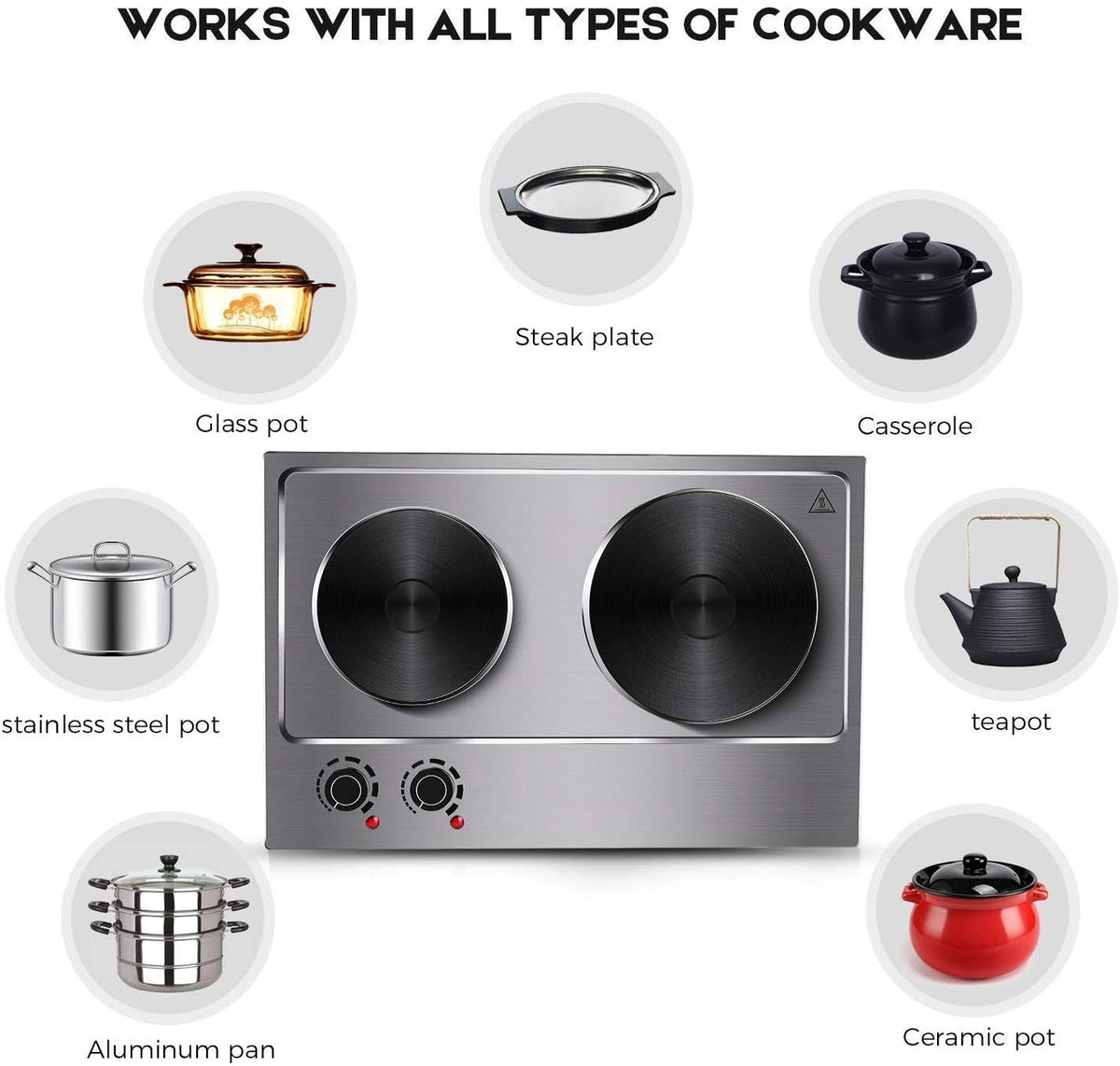 1800W Electric Double Burner Countertop Cast Iron Hot Plate G762