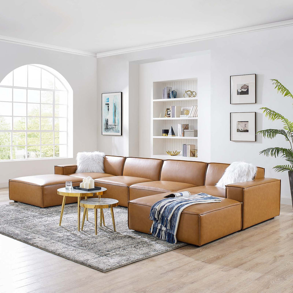 Tan 6-Piece Vegan Leather Sectional Sofa L96430