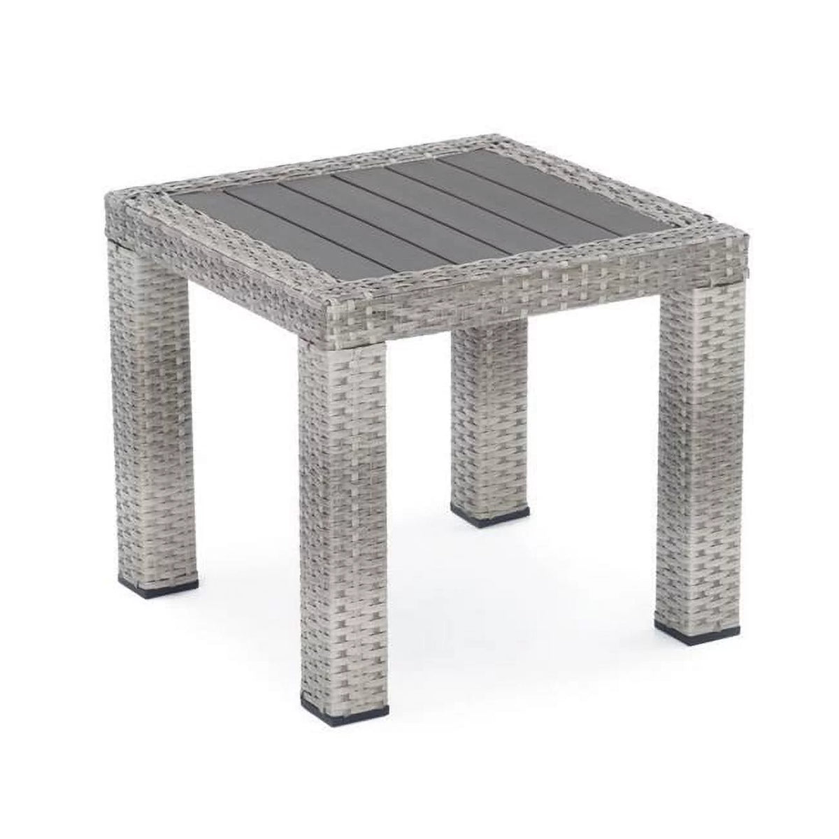 20 in. Gray Faux Wood Wicker Outdoor Side Table Q9165