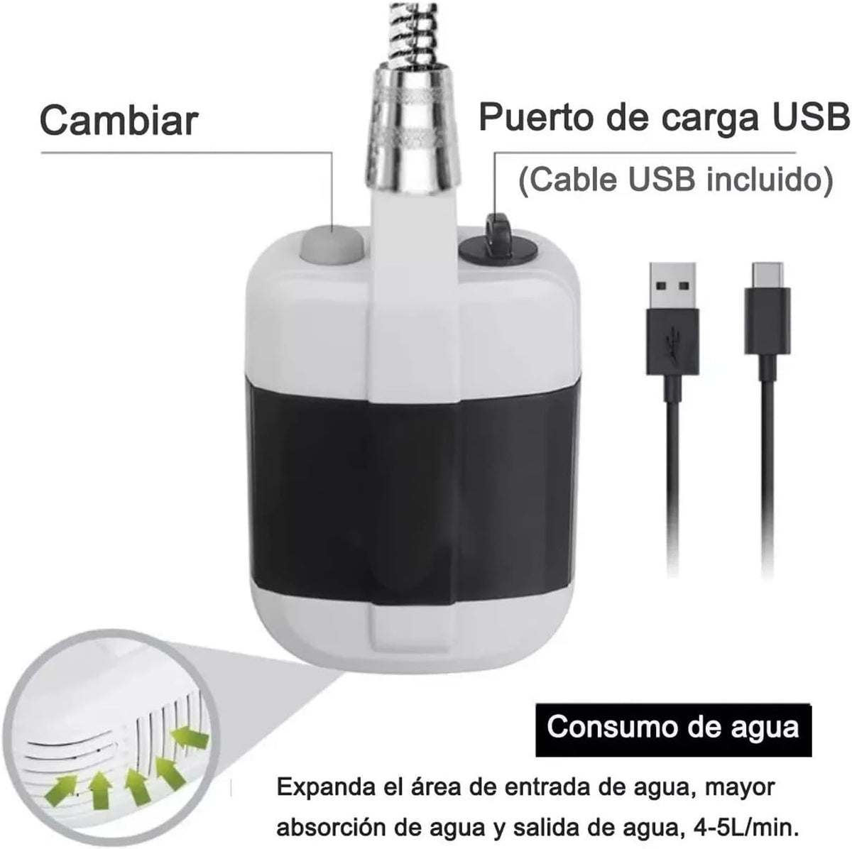 Portable Electric Shower with Battery Powered Pump Shower Head Nozzle T47364