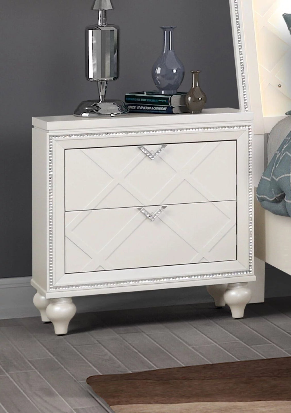 Silver Queen Size Storage LED Headboard Bed and Nightstand O712