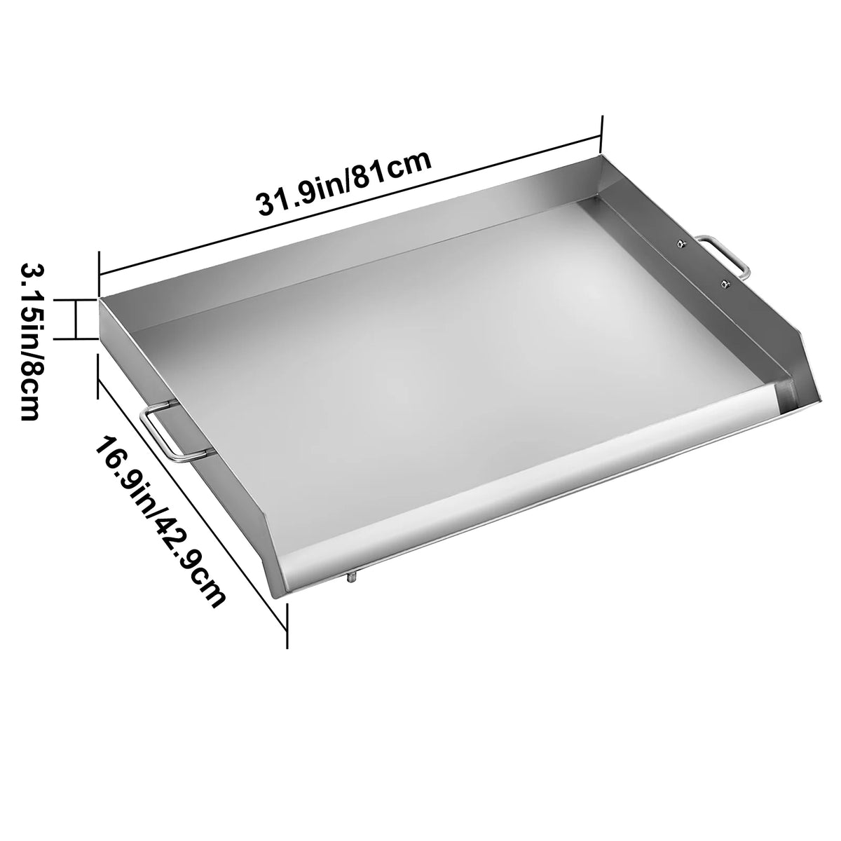 Stainless Steel Flat Top Griddle 32" X 17" with 2 Handles M111