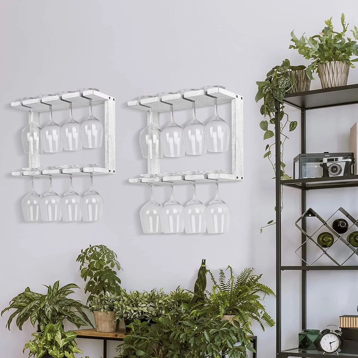 Set of 2 Wall Mounted Wood Wine Glass Rack L3442
