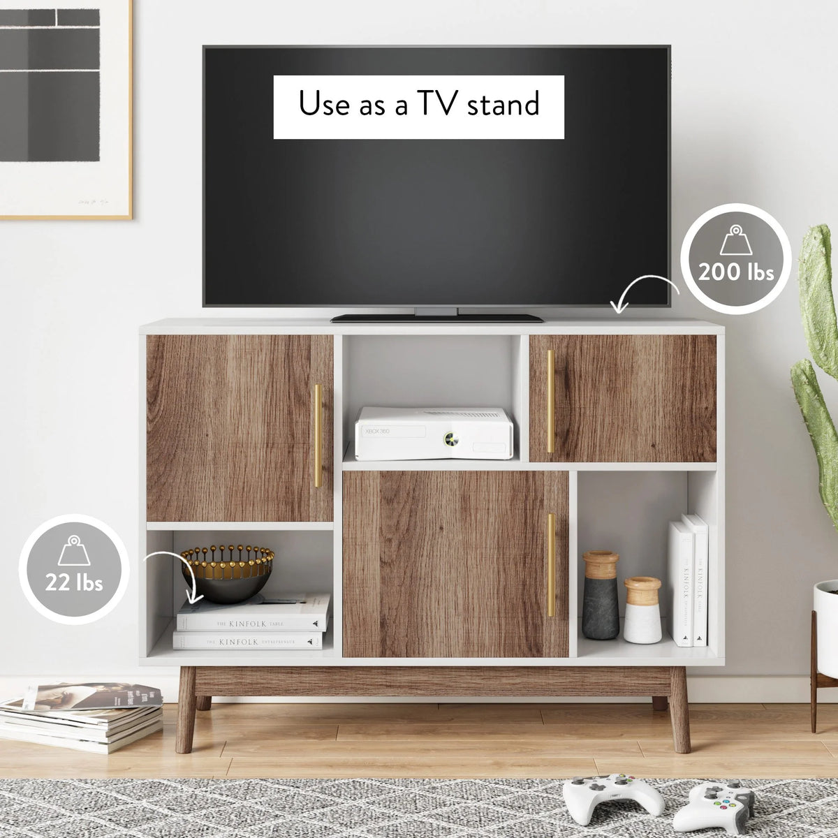 White Cube Storage with Display Shelves and Cabinet Doors B30414