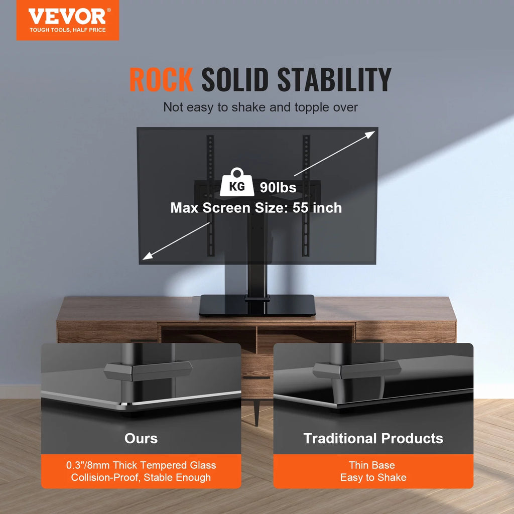 Universal Swivel TV Stand for 32"-55" TVs Adjustable Height Glass A67453