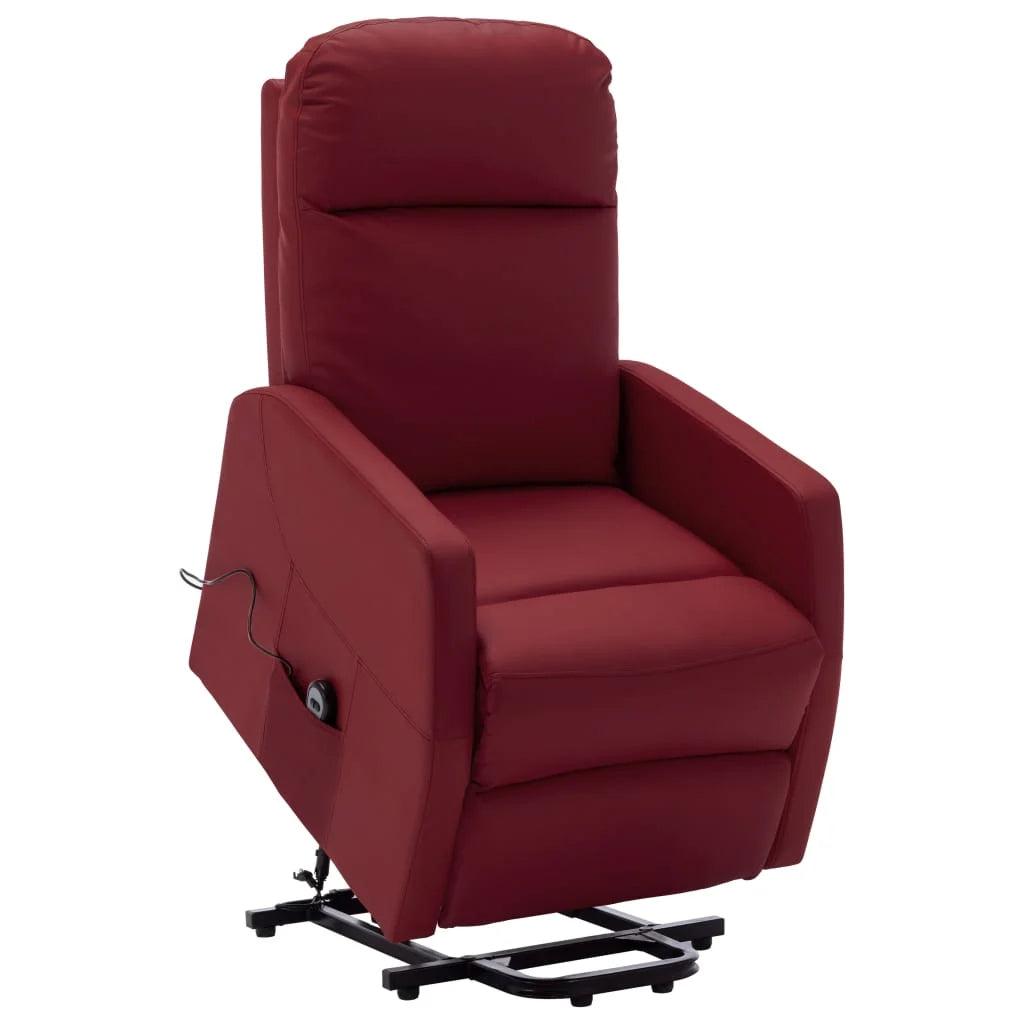 Wine Red Faux Leather Power Lift Massage Recliner B119564