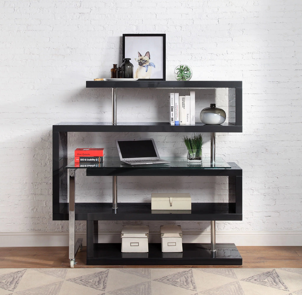 Writing Desk with Shelf Clear Glass Black Chrome H977