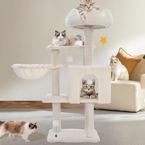 White 40'' Cat Tree Tower with Scratching Post P478313