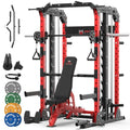 Smith Machine Home Gym with Aluminum Pulley Set - 2000lbs Capacity All-in-One Power Rack with Cable Crossover, Pull-Up Bar & Dip Station, Includes 18 Attachments E988