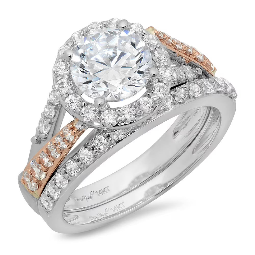 18K White Rose Gold Halo Engagement Ring with Diamond D835451