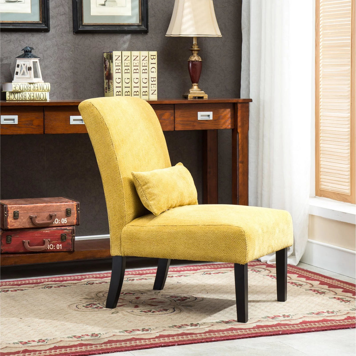 Fabric Armless Accent Chair with Kidney Pillow B633075