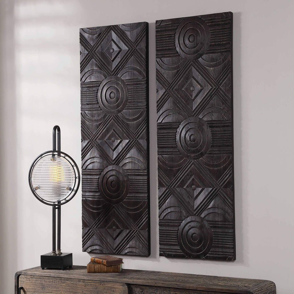 Carved Wood Wall Panels - Set of 2 F891824