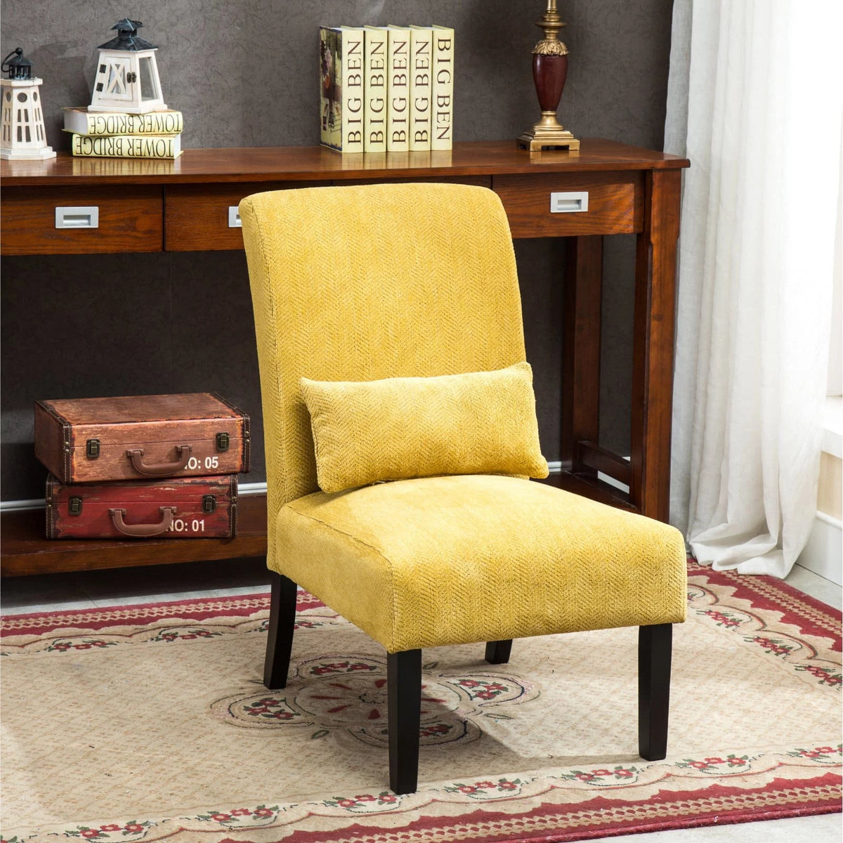 Fabric Armless Accent Chair with Kidney Pillow B633075