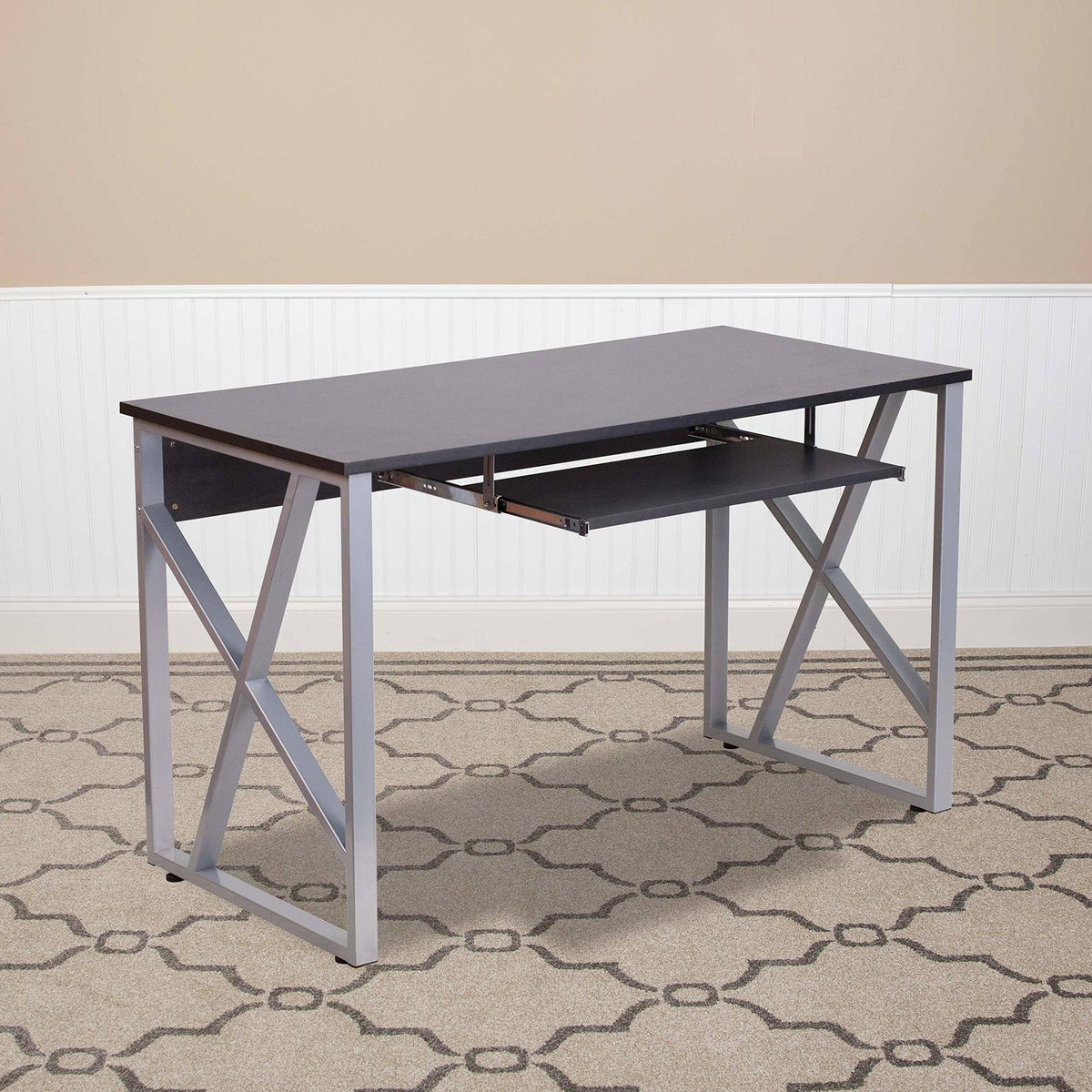 Black Computer Desk with Pull-Out Keyboard Tray I529570