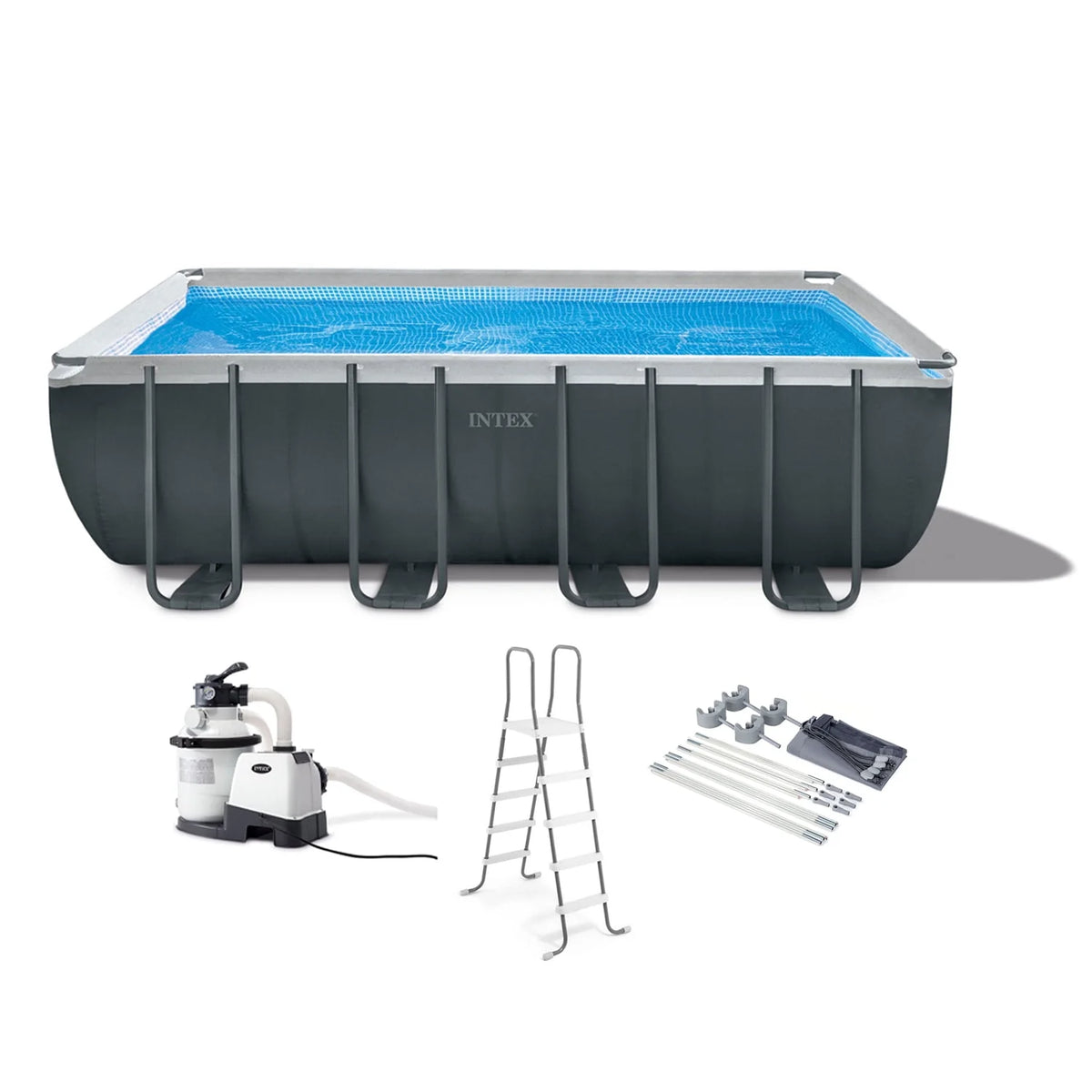 18Ft x 52In Rectangular Frame Swimming Pool Kit with Canopy T8431