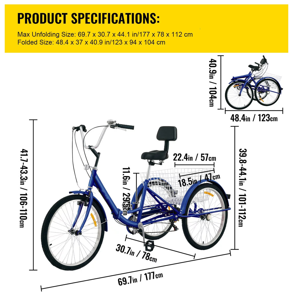 Foldable 24'' 7-Speed Adult Tricycle X441