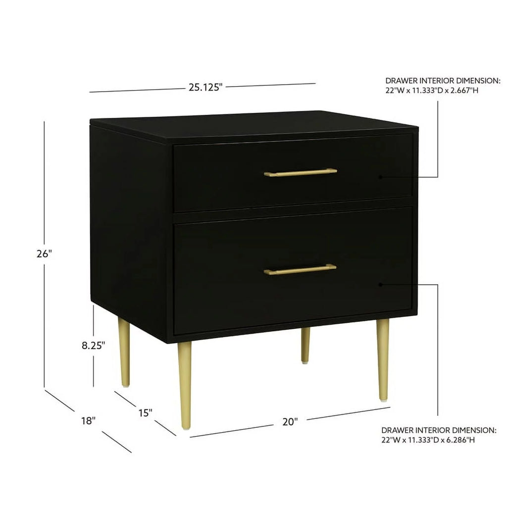 Black Two Drawer Wood Nightstand R743587