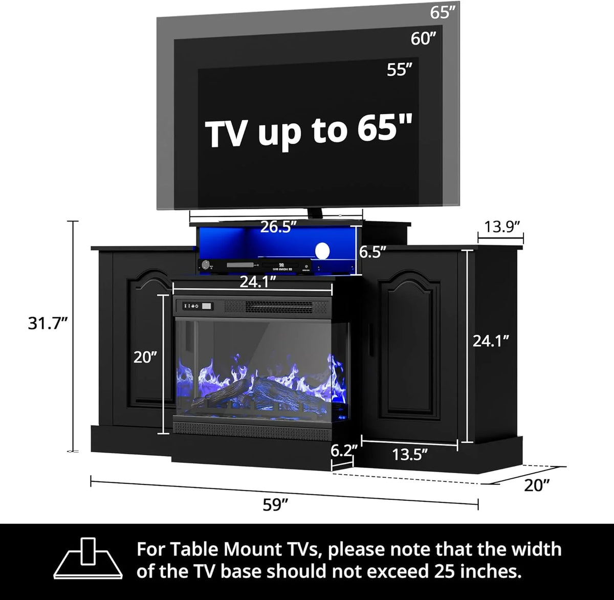 Black Electric Fireplace TV Stand with Storage R958