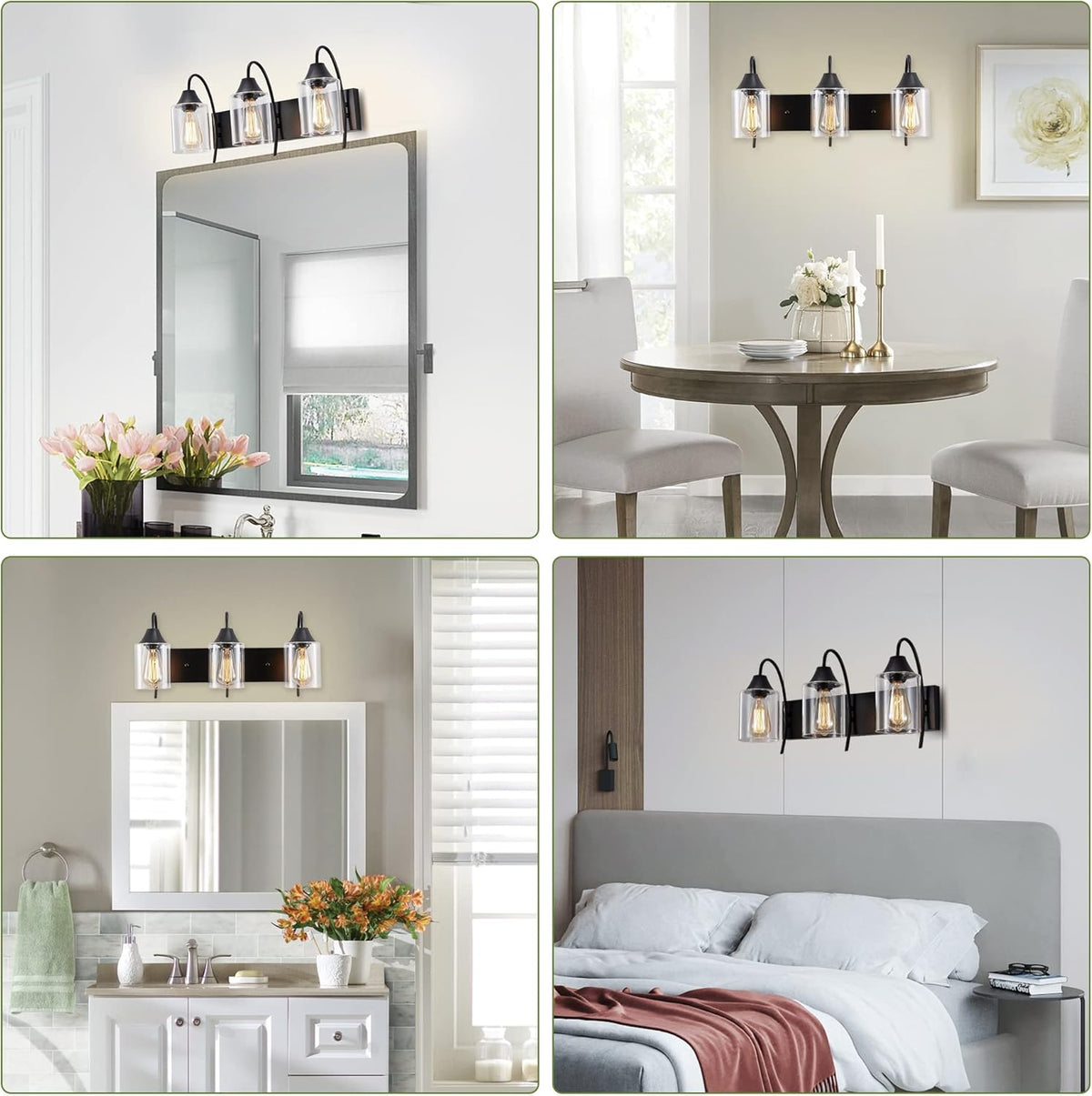 3-Light Matte Black Bathroom Vanity Light with Clear Glass Shades V3481
