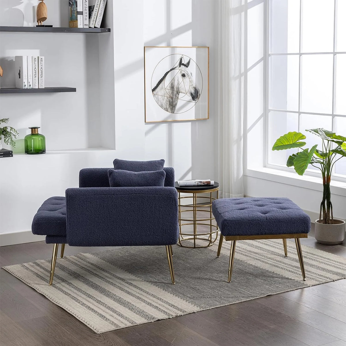 Blue Tufted Chaise Lounge Chair with Ottoman G366030