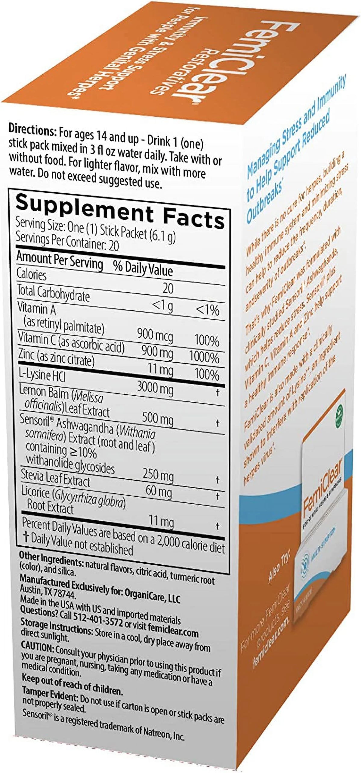 L-Lysine Dietary Supplement Drink Mix 20ct F12399