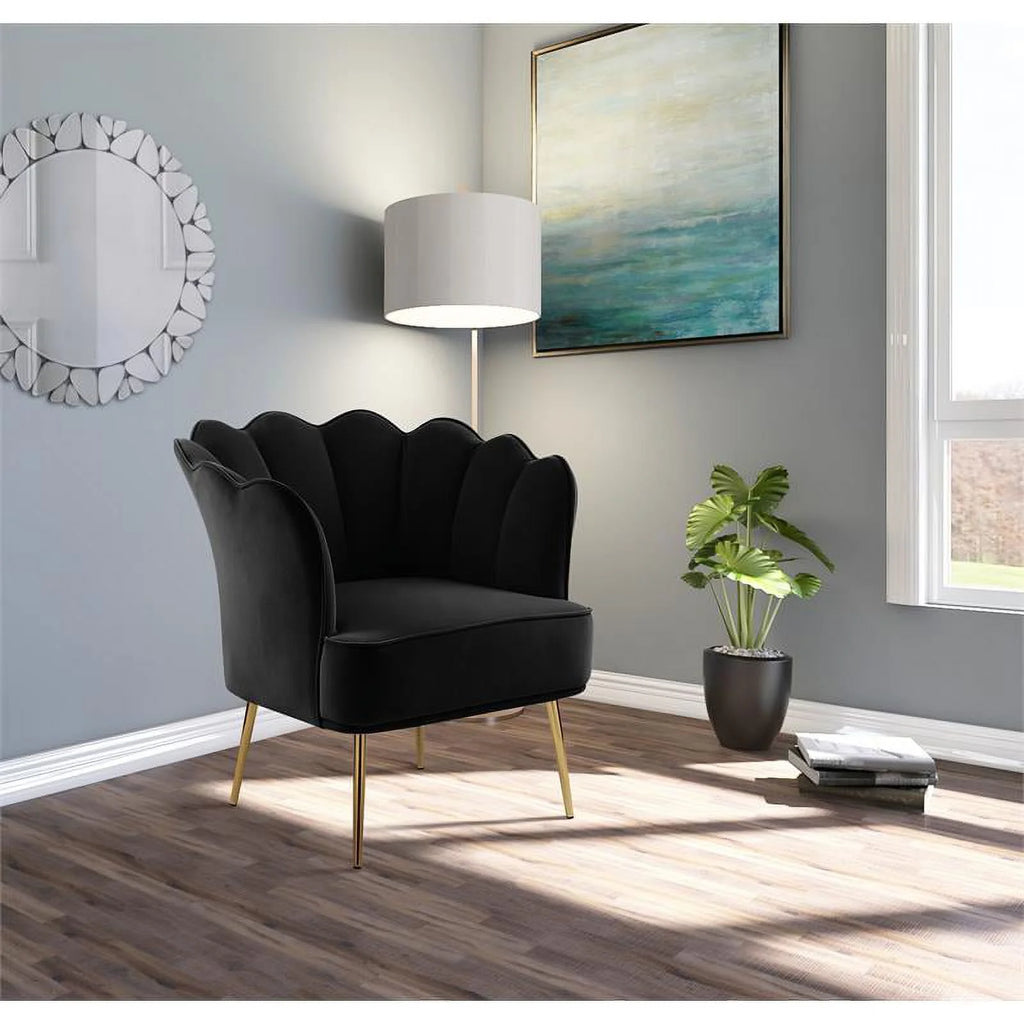 Black Velvet Accent Chair with Gold Iron Legs U13106
