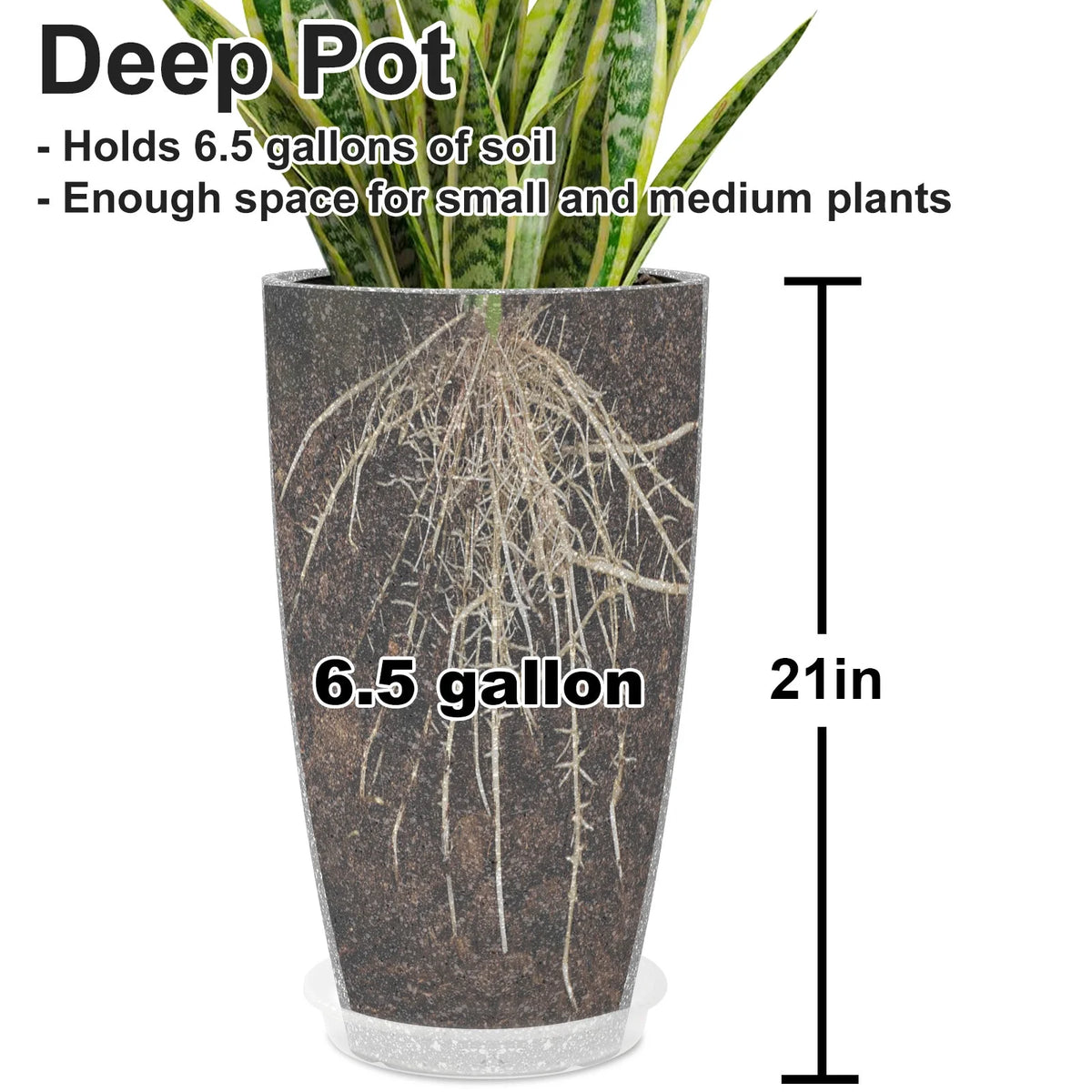 2 Pack 21in Tall Round Resin Planter, Gray W89386