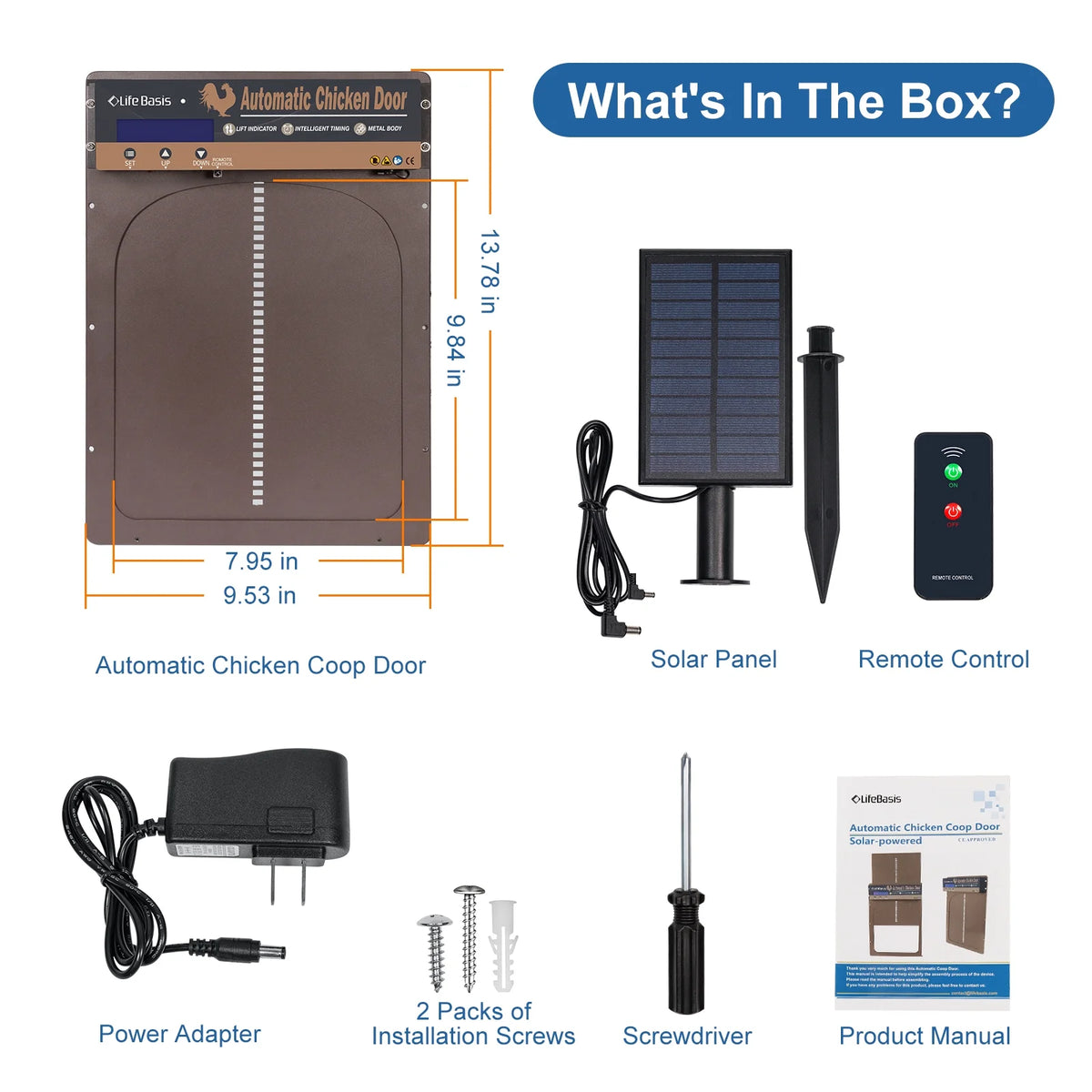 Solar Powered Automatic Chicken Coop Door with Remote Control B9829