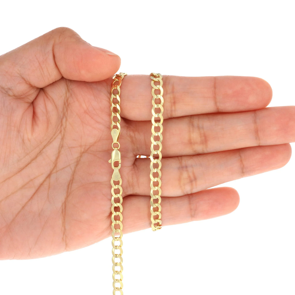 14k Yellow Gold 5mm Solid Cuban Curb Link Chain Bracelet D423