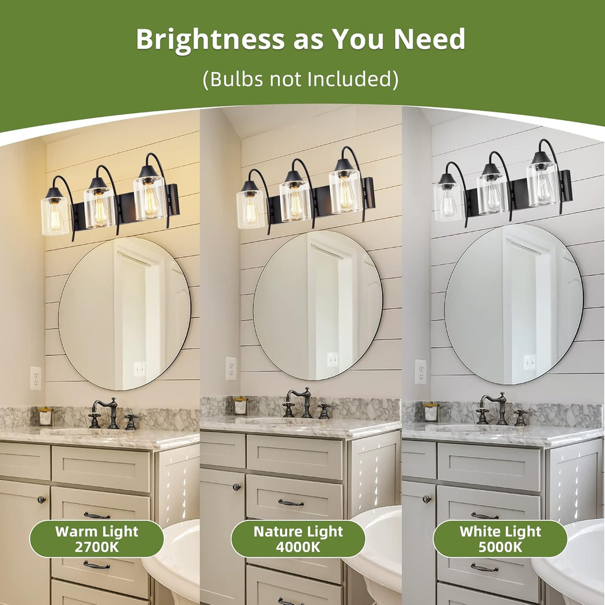 3-Light Matte Black Bathroom Vanity Light with Clear Glass Shades V3481