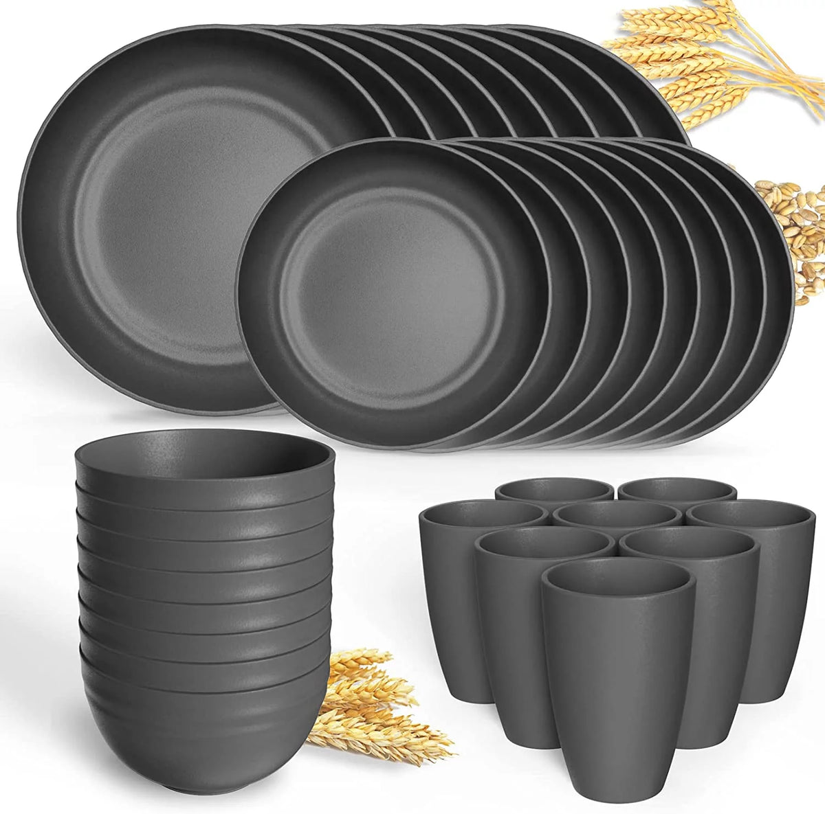 Wheat Straw Dinnerware Set for 8, 32 Pc Plastic Plates and Bowls N166