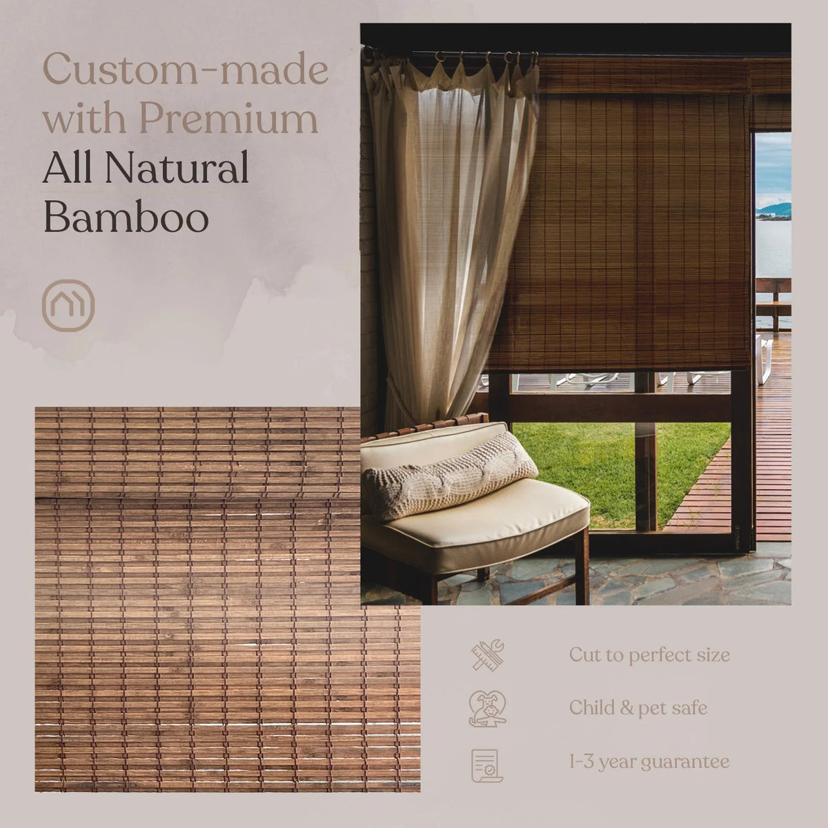 Bamboo Shades 37"W X 60"H Cordless R702