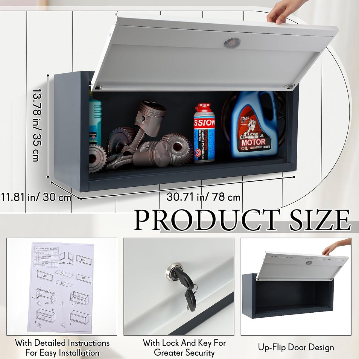 2 Pcs Metal Wall Mounted Lockable Storage Cabinet with Up Flip Door W4803
