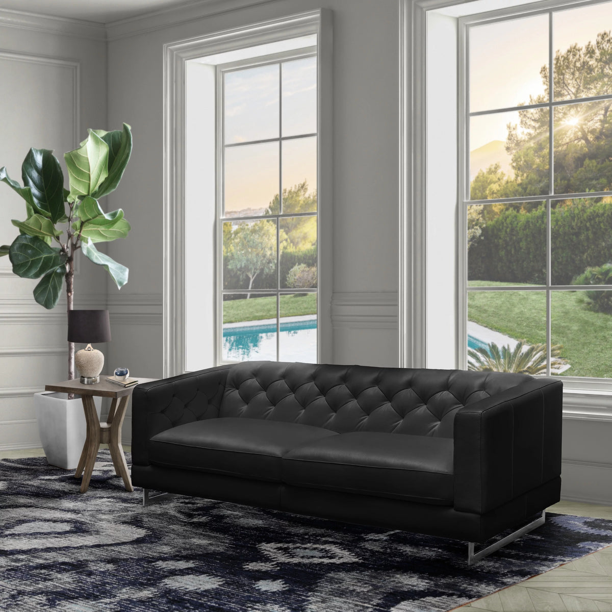 Black 3-pc Leather Sofa and Chairs Set M8991