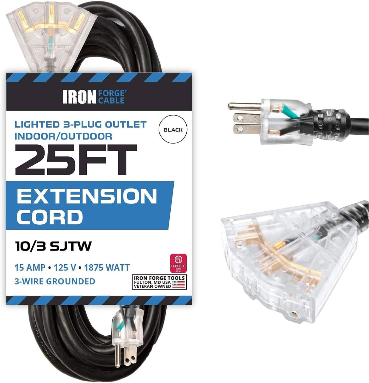 Yellow 3 Outlet Heavy Duty Extension Cord D871