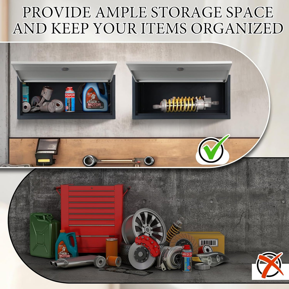 2 Pcs Metal Wall Mounted Lockable Storage Cabinet with Up Flip Door W4803