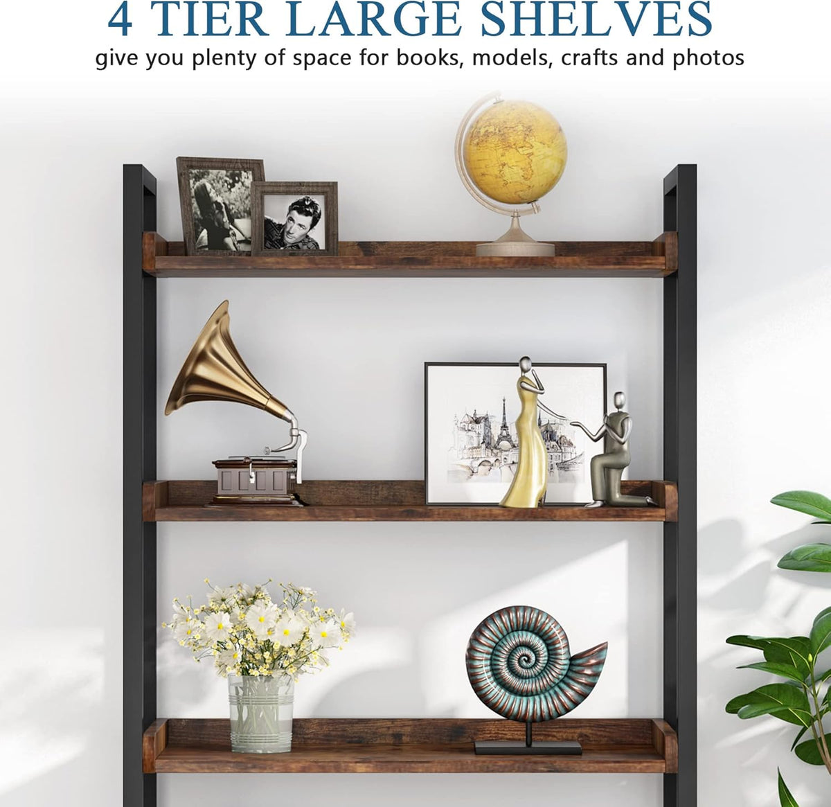 4-Tier Tall Bookshelf with 2 Storage Cabinets C5978