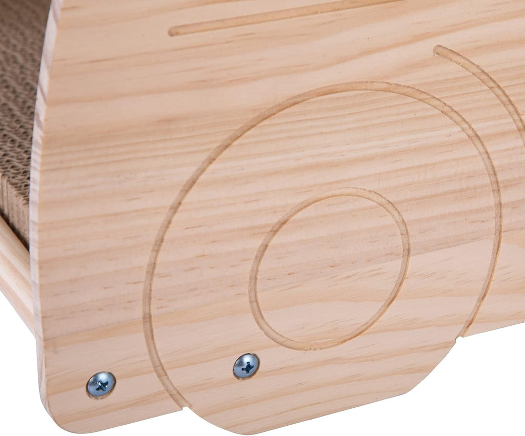 2-in-1 Wood Corrugated Cat Scratcher, Natural Pine Board, Durable Cardboard J231313