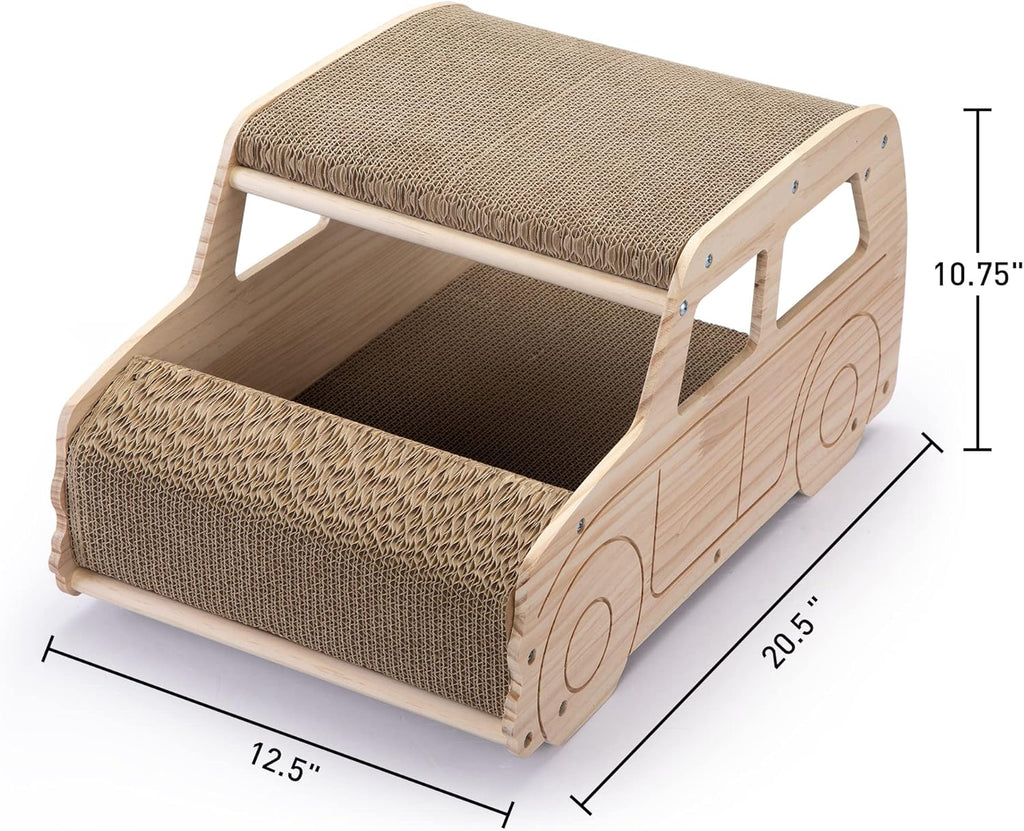2-in-1 Wood Corrugated Cat Scratcher, Natural Pine Board, Durable Cardboard J231313