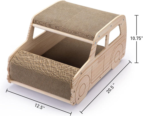 2-in-1 Wood Corrugated Cat Scratcher, Natural Pine Board, Durable Cardboard J231313