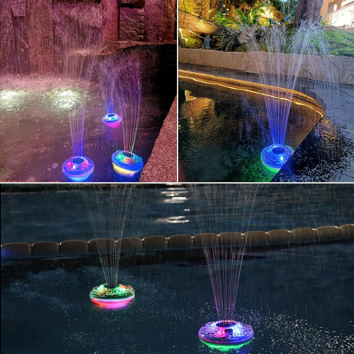 Floating Pool Fountain with Light Show, Rechargeable Battery, IP68 Waterproof, 2 Modes, 1pc S7775