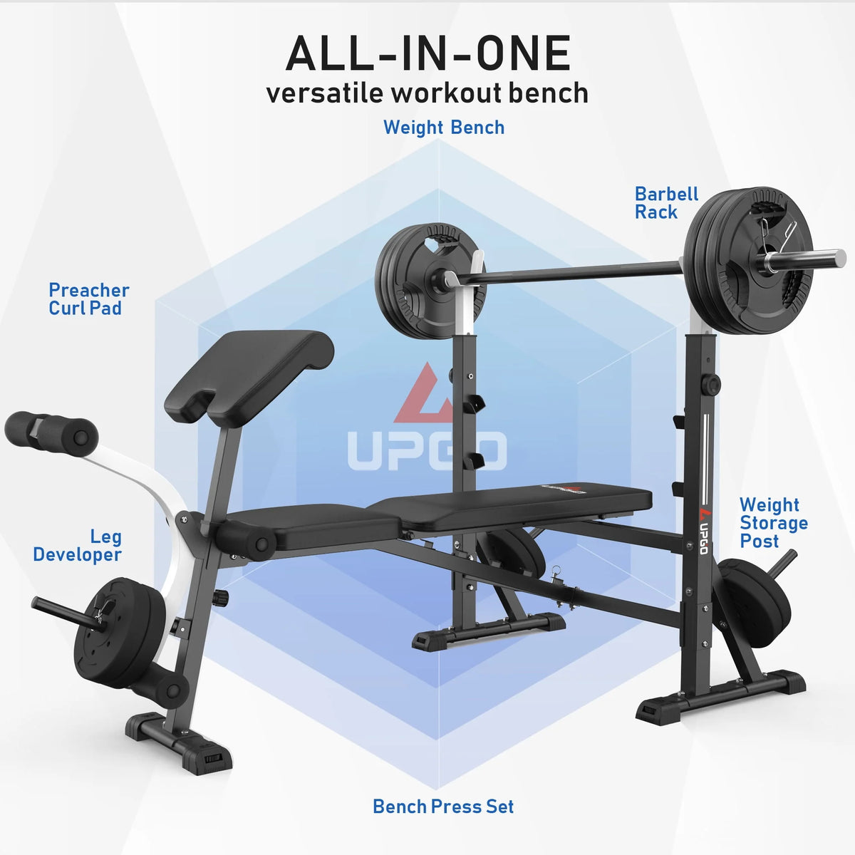 Standard Weight Bench with Preacher Curl Pad and Leg Developer G391