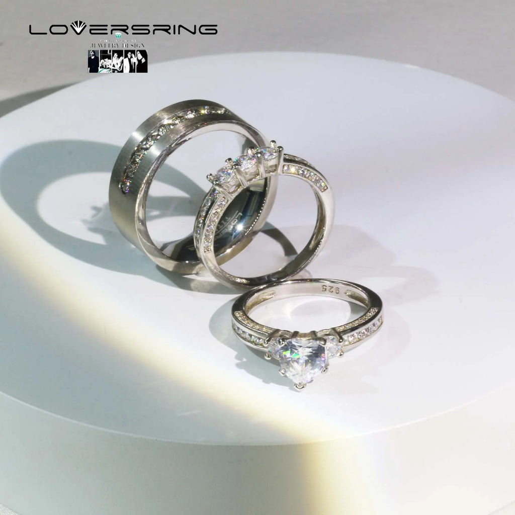 Sterling Silver Diamond Wedding Ring Set A55790