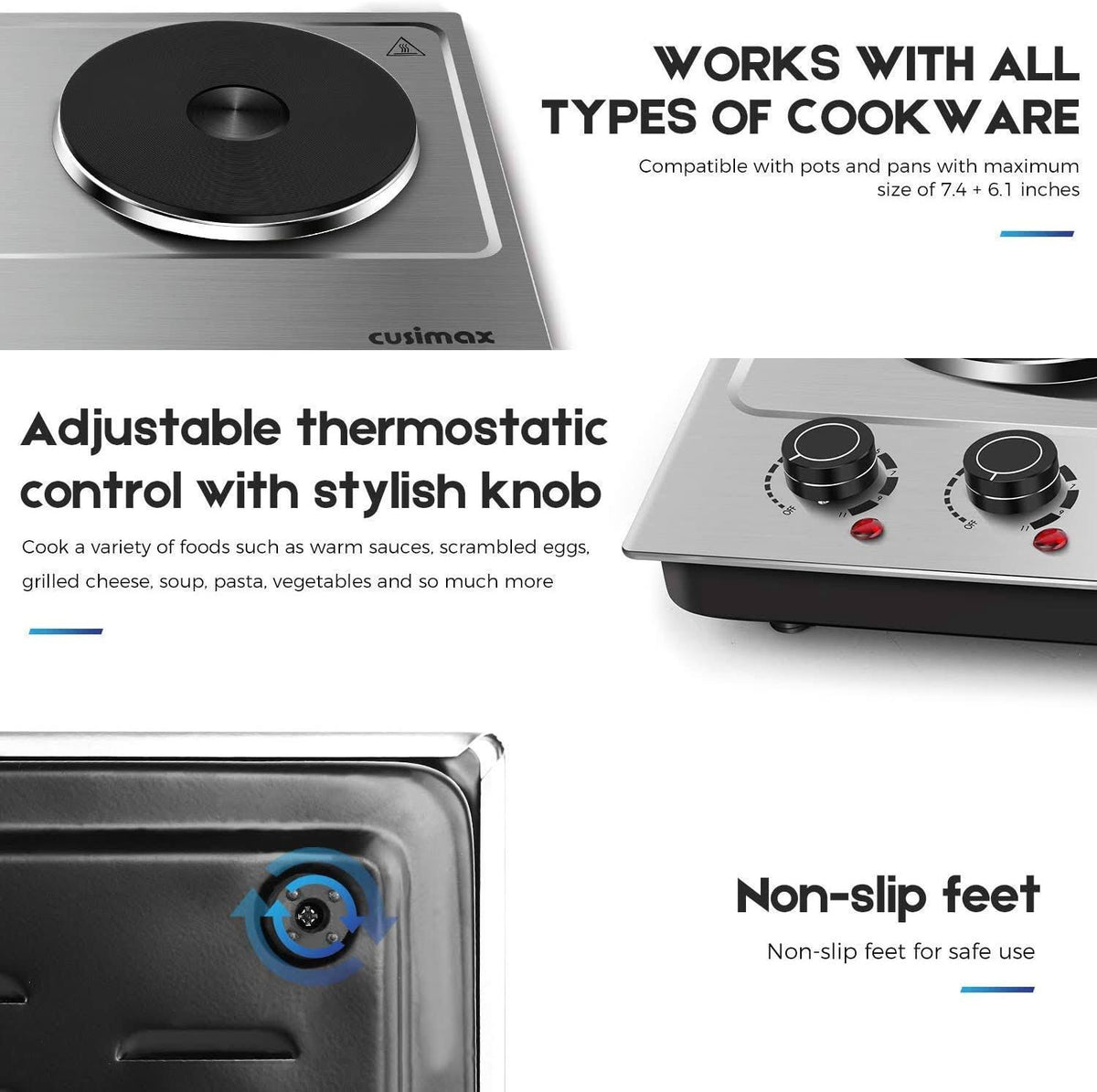 1800W Electric Double Burner Countertop Cast Iron Hot Plate G762