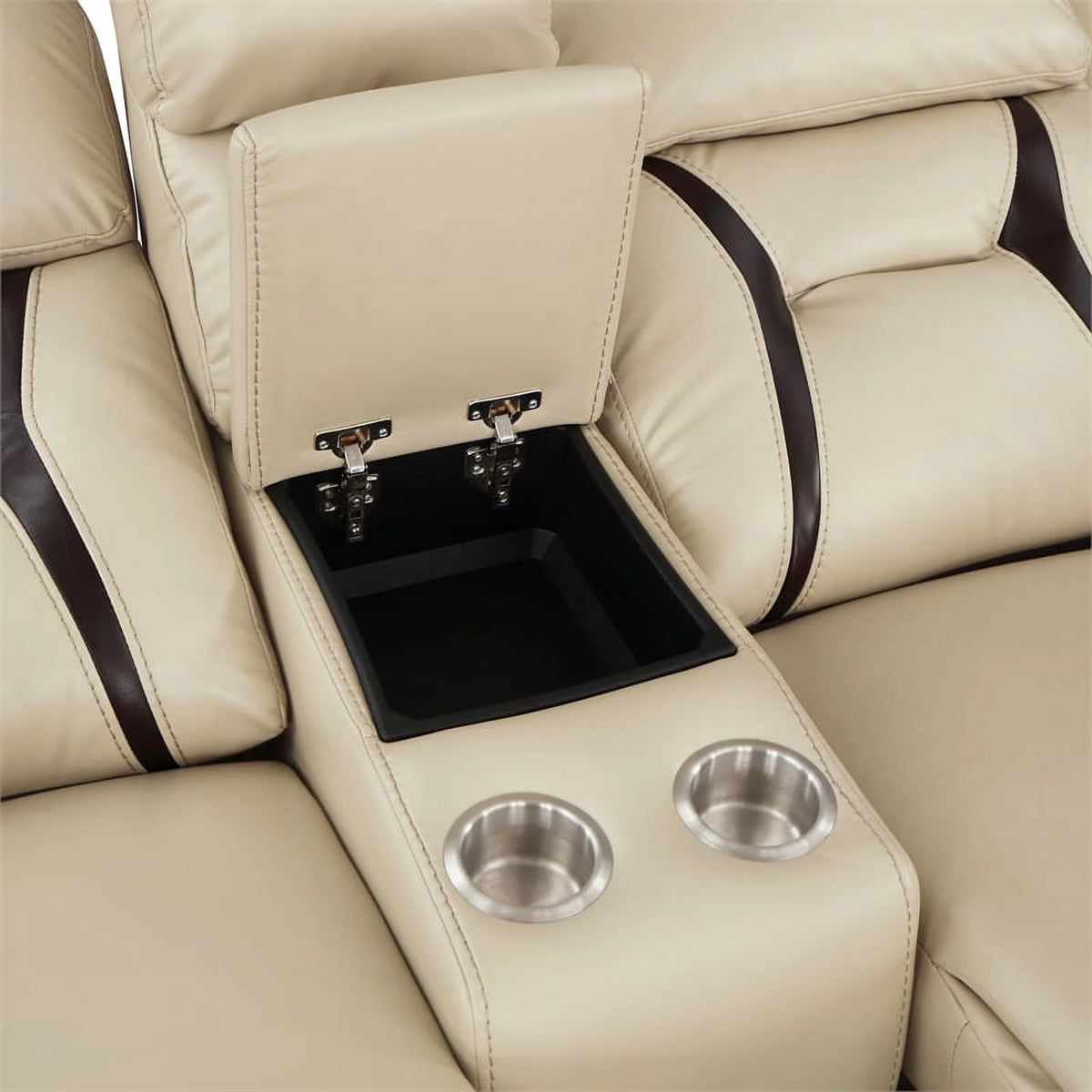 Beige Faux Leather Double Reclining Loveseat M784900