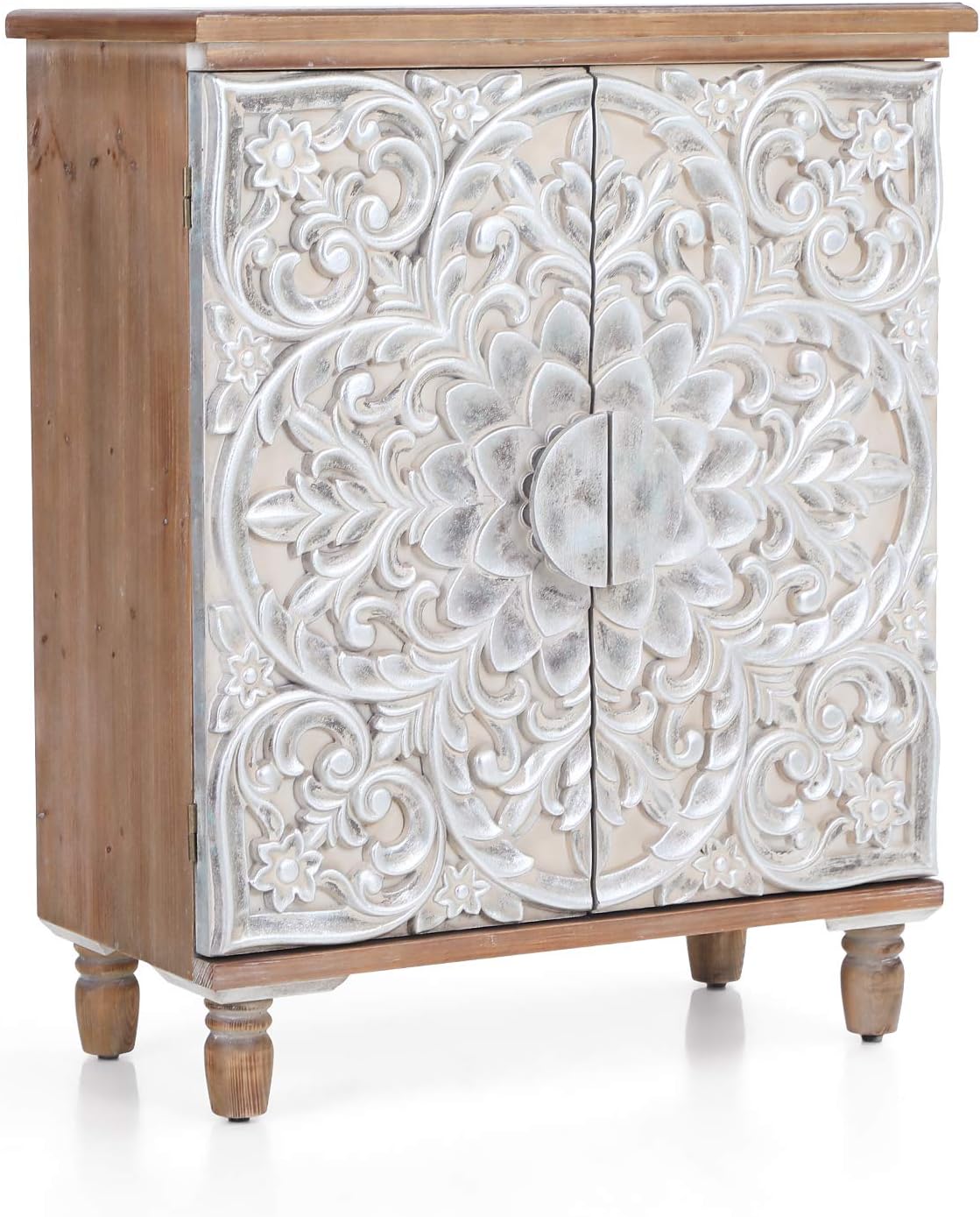 Accent Storage Cabinet with Wood Frame and Silver Powder-Coating MDF Doors, 31.5 Lx15.4 Wx38 H S860