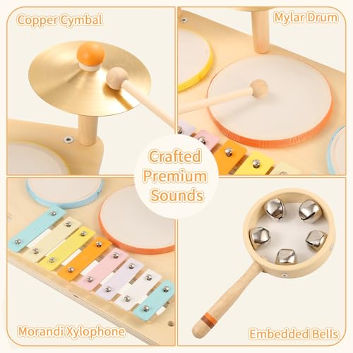 Kids Drum Set with Xylophone Cymbals Bell and Tone Block F92379