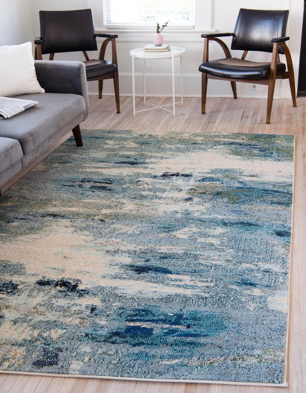 Light Blue/Gray 9' x 12' 2" Abstract Rectangle Rug T4576