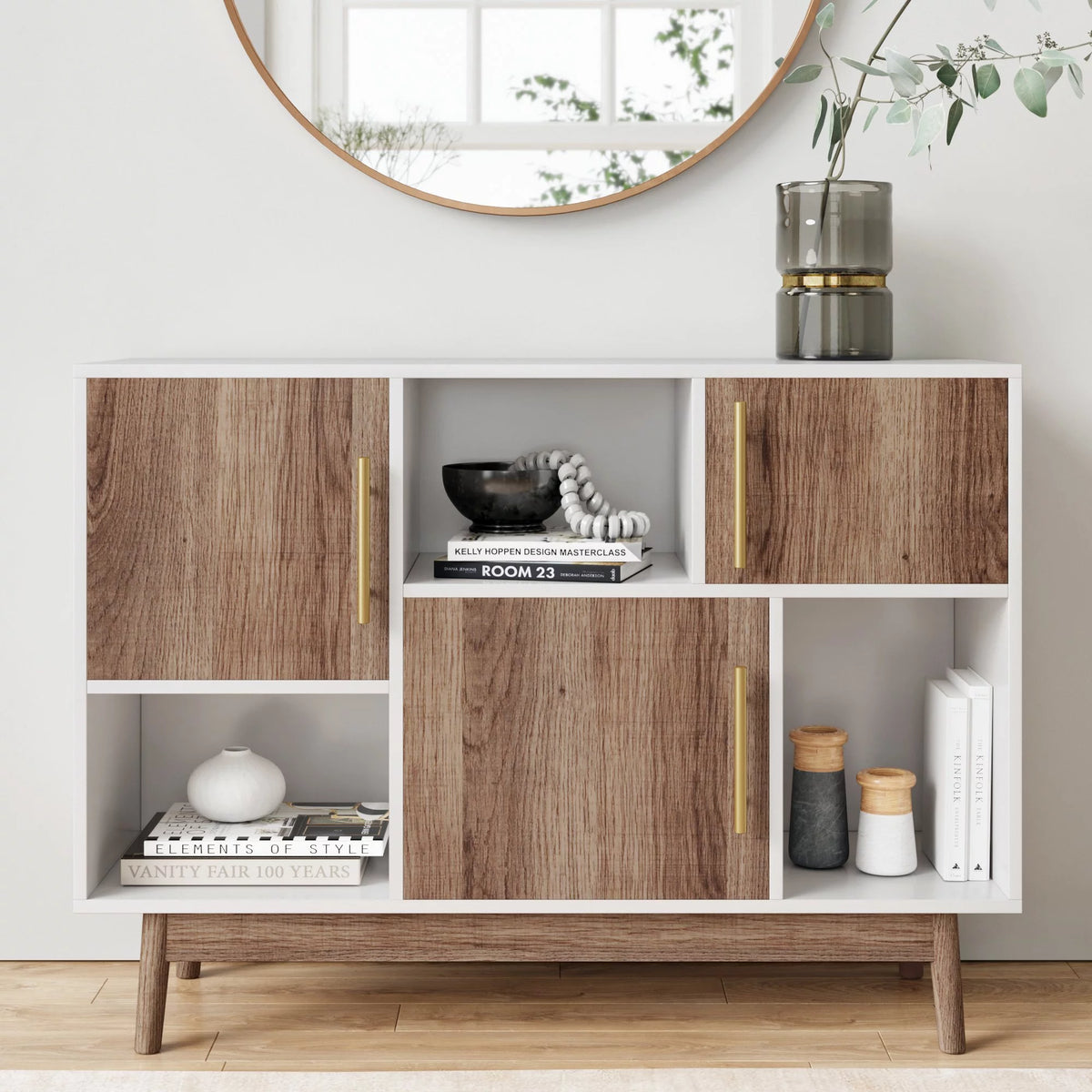 White Cube Storage with Display Shelves and Cabinet Doors B30414